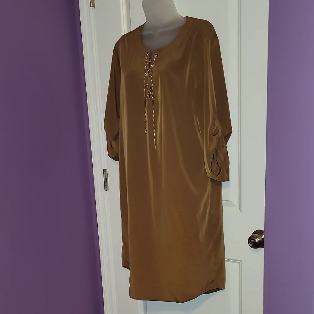 Michael Kors Tan Lace-Up Dress Sz: XL - Picture 5 of 8